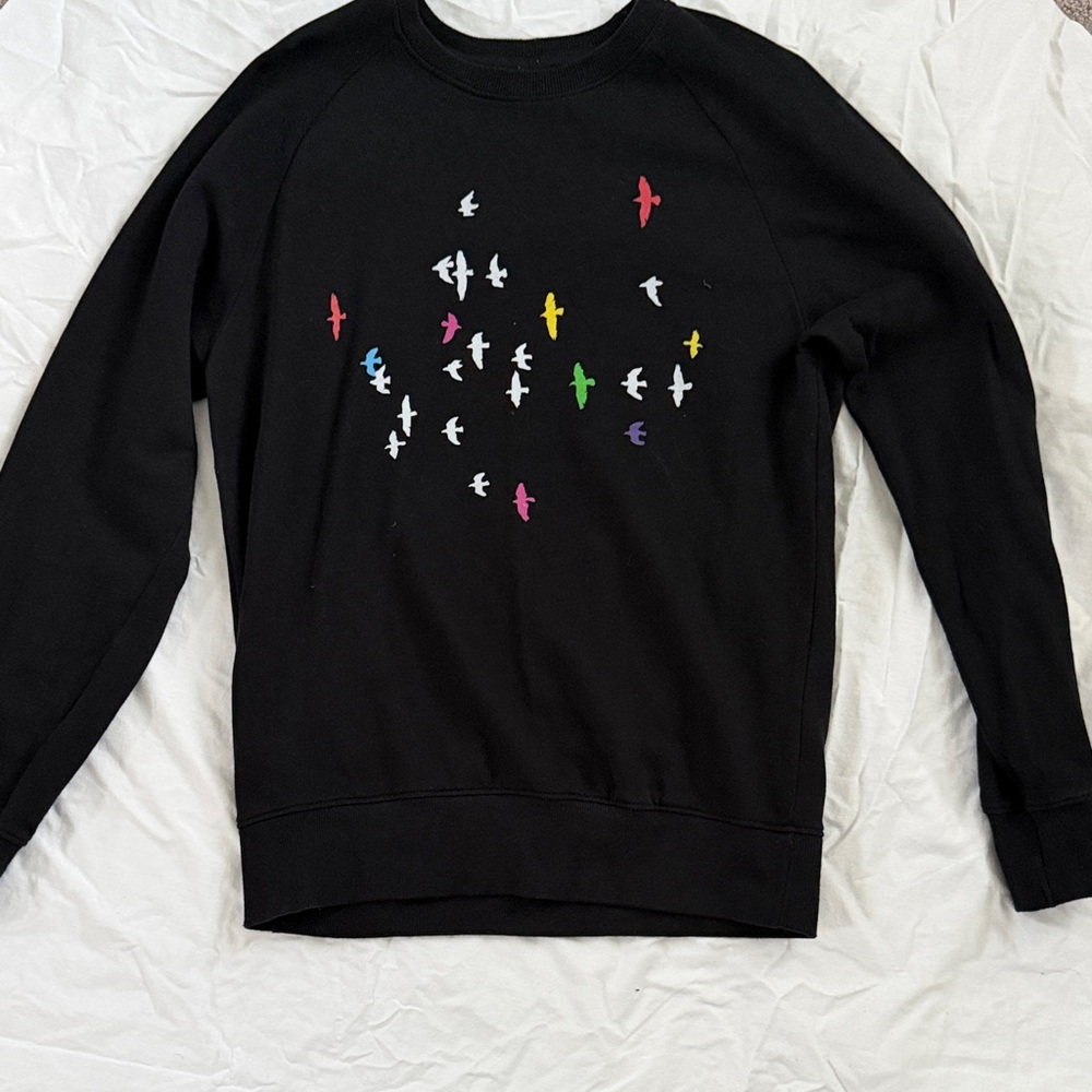 Men's Black Sutsu Sweater with Multicolor Bird Design